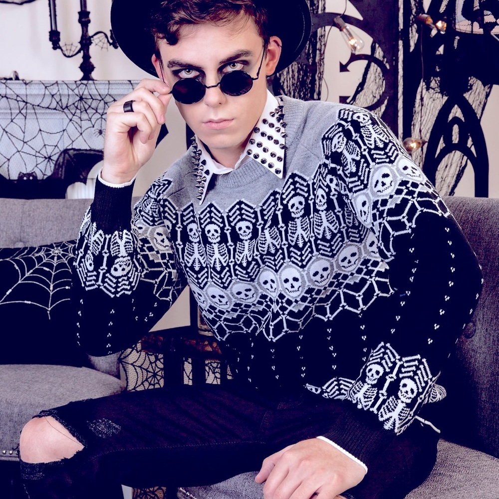 🆕FUN Brand Skeleton Faire Isle Sweater, Unisex One Size